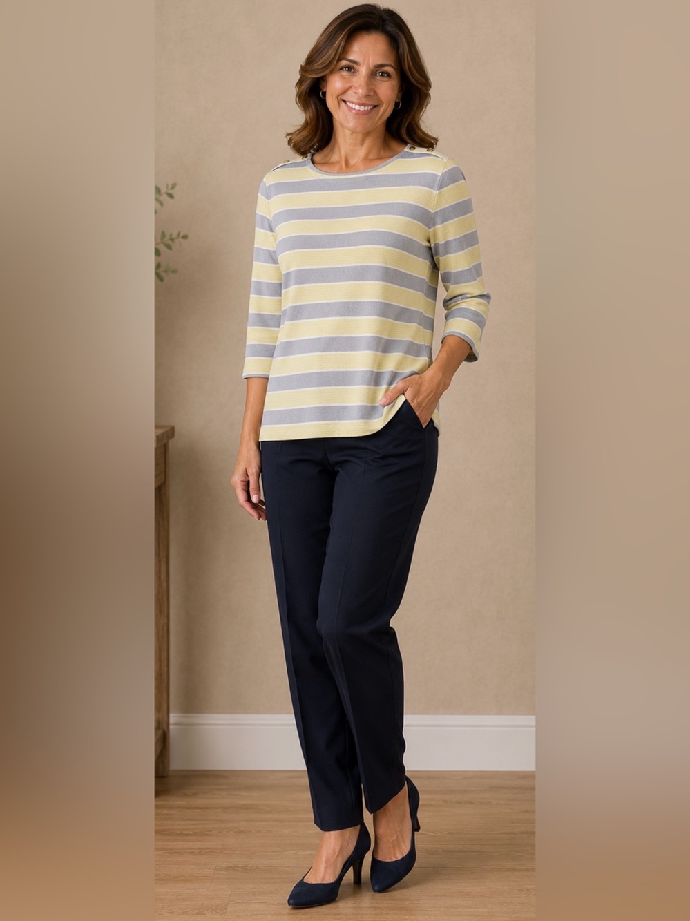 Croft and Barrow Yellow and Gray Striped Knit Top